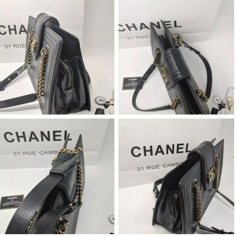 🚨🎉 HP 🎉CHANEL Boy Black Tote Calfskin Leather Rare!Limited Edition - Picture 11 of 16